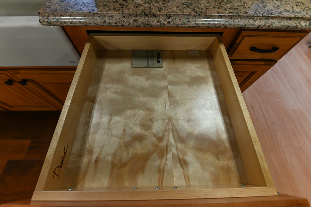 Decora Traditional Wooden Partial Kitchen with Island, Granite Countertops and Kohler Cast Iron Farmhouse Sink