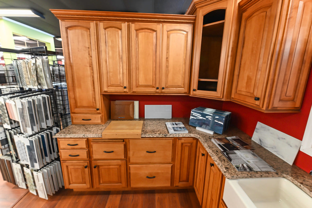 Decora Traditional Wooden Partial Kitchen with Island, Granite Countertops and Kohler Cast Iron Farmhouse Sink