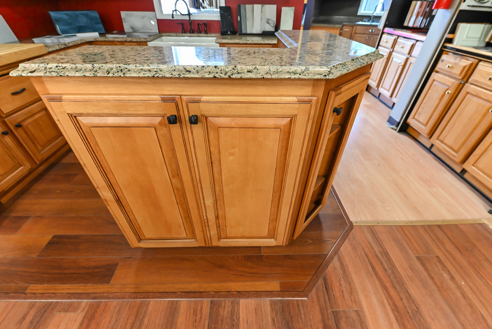 Decora Traditional Wooden Partial Kitchen with Island, Granite Countertops and Kohler Cast Iron Farmhouse Sink