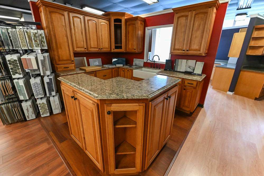 Decora Traditional Wooden Partial Kitchen with Island, Granite Countertops and Kohler Cast Iron Farmhouse Sink