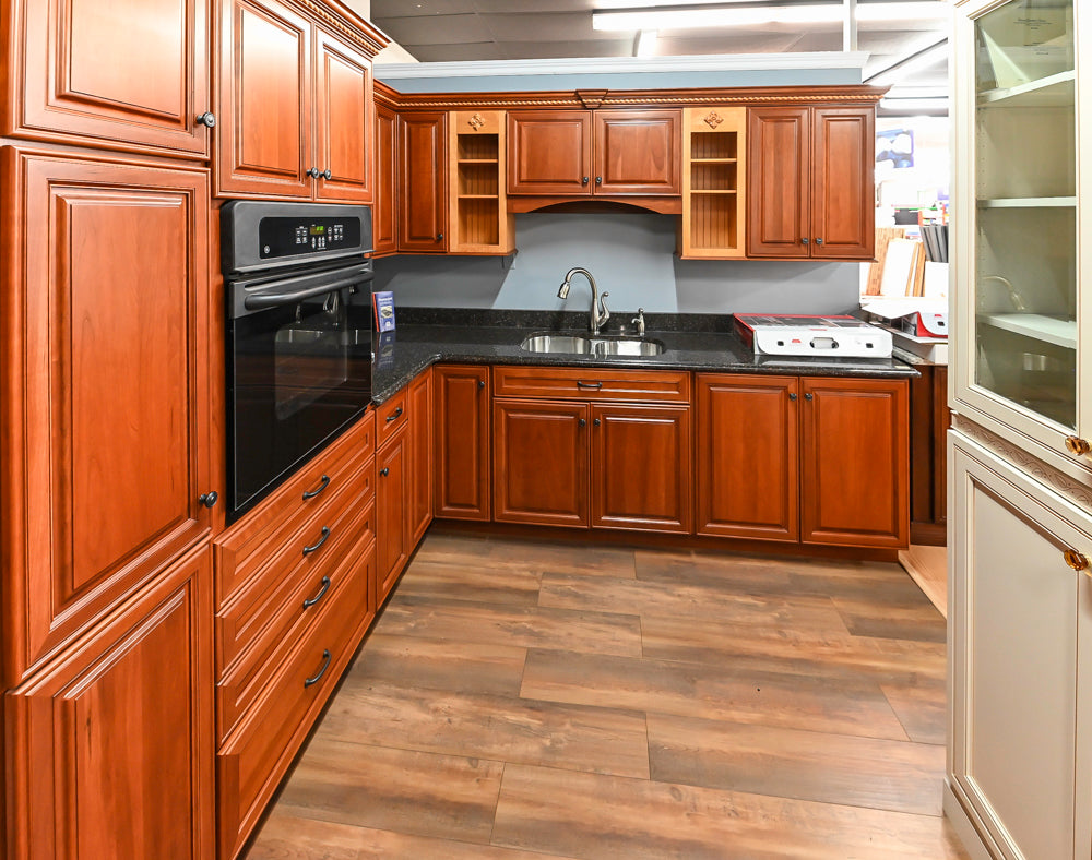 Decora Galleria Cherry Wood Traditional Partial Kitchen with Sink and Faucet
