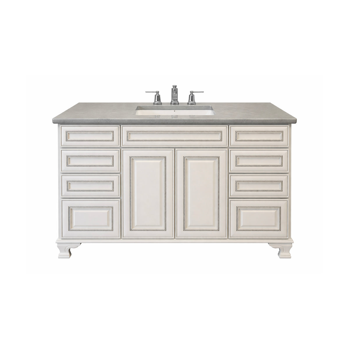 Mid Continent 59 inch light cream freestanding vanity with stone top and sink