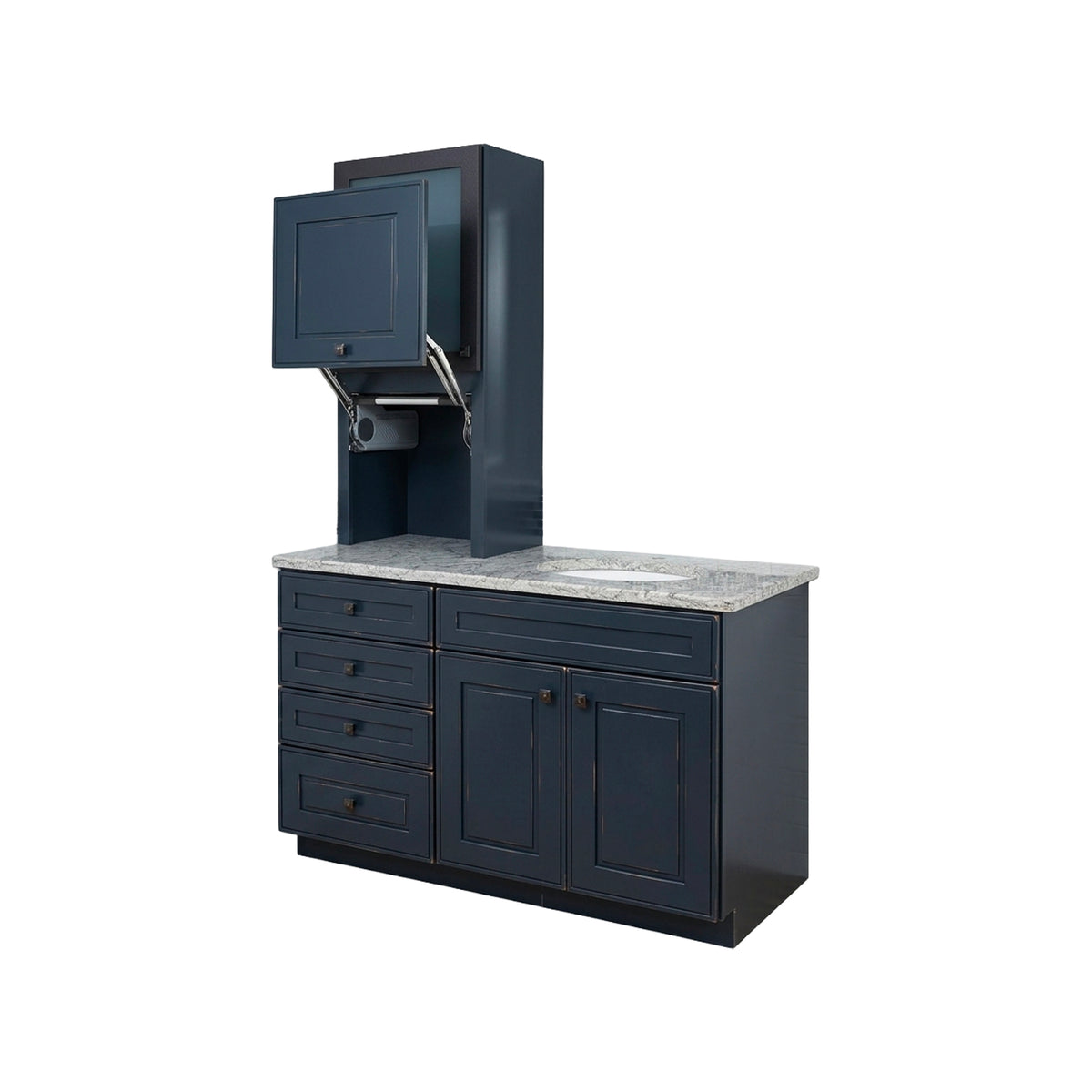 Custom 46 inch traditional navy blue wood freestanding vanity with side cabinet