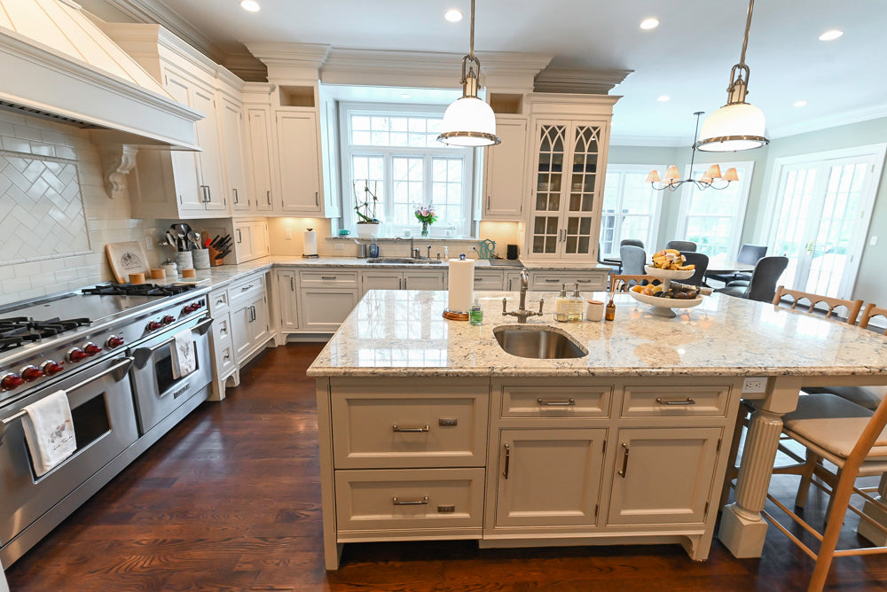 "The Berkley" Transitional White Kitchen with Island and 60" Wolf Range