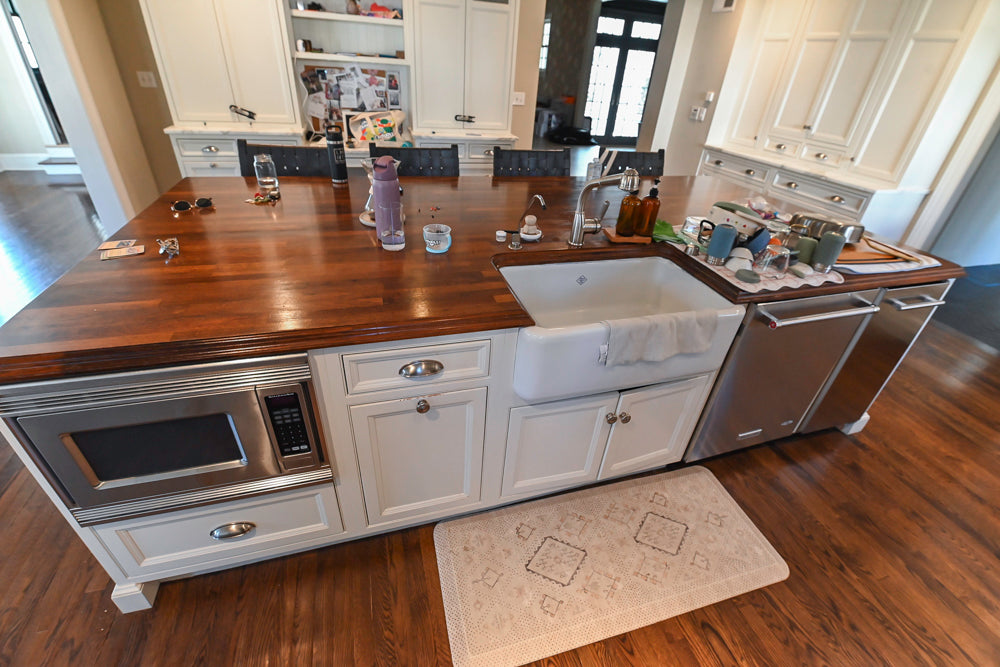 Plain & Fancy Traditional White Kitchen with Island, Marble Countertops & Appliances