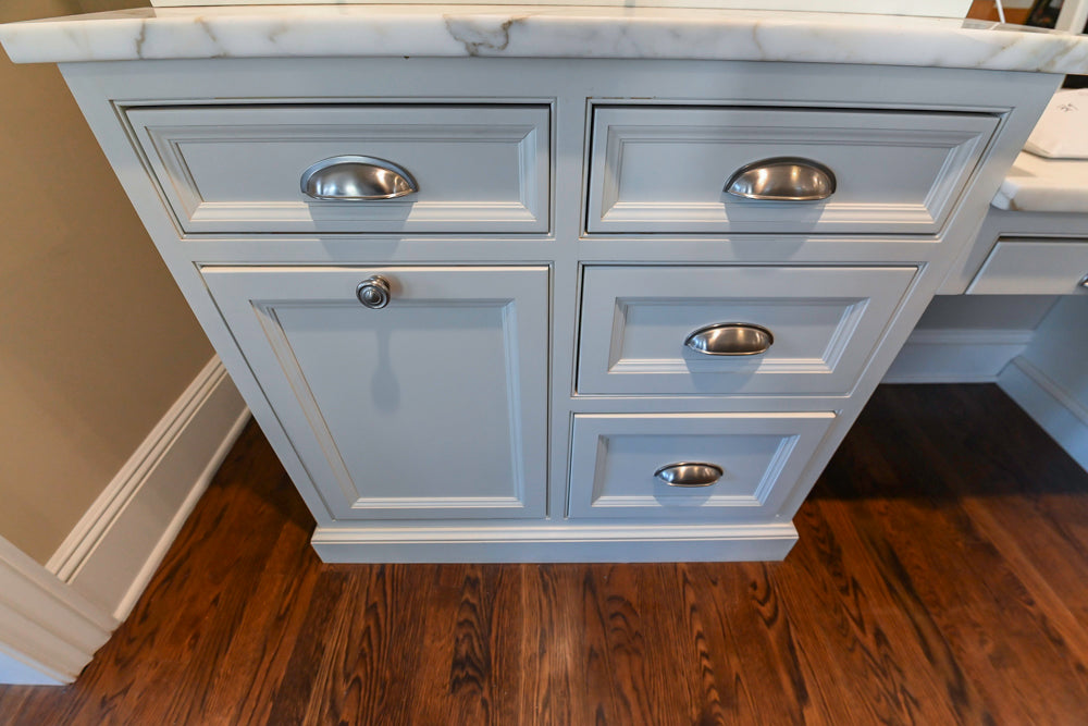 Plain & Fancy Traditional White Kitchen with Island, Marble Countertops & Appliances