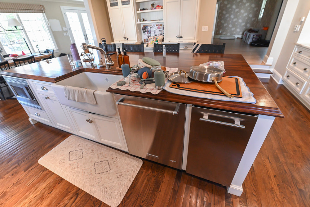 Plain & Fancy Traditional White Kitchen with Island, Marble Countertops & Appliances