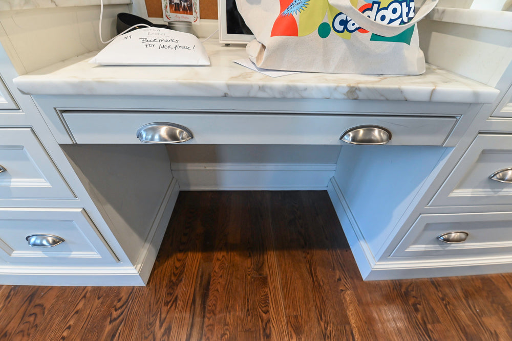 Plain & Fancy Traditional White Kitchen with Island, Marble Countertops & Appliances