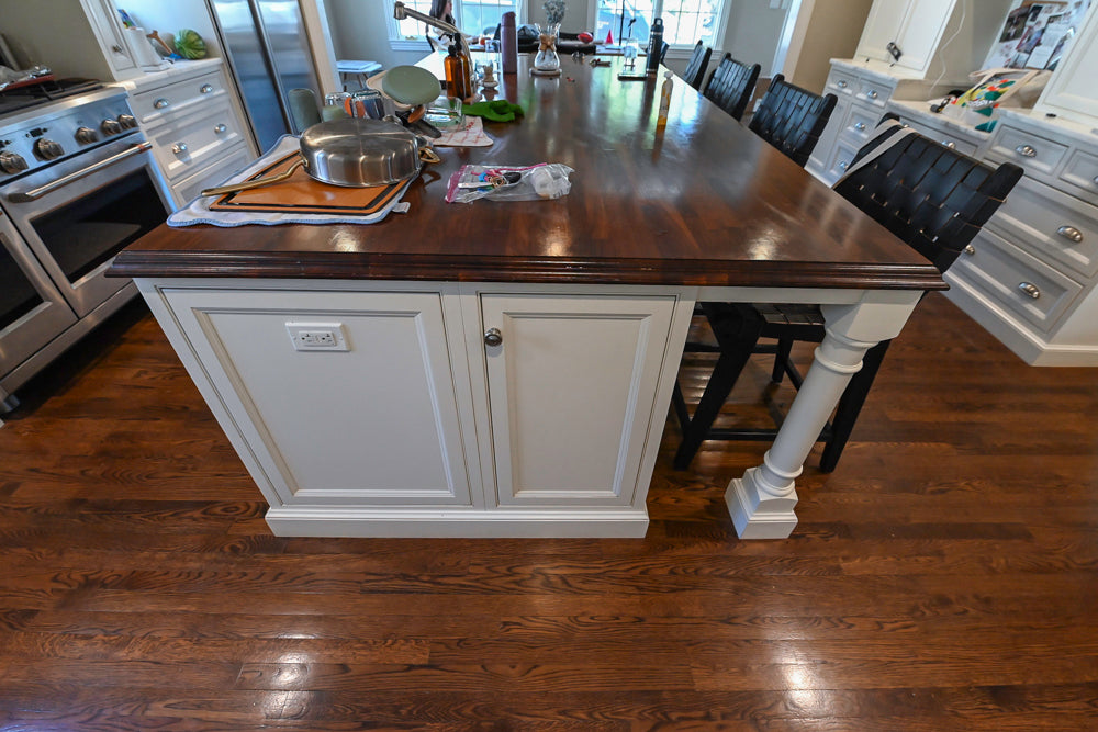 Plain & Fancy Traditional White Kitchen with Island, Marble Countertops & Appliances