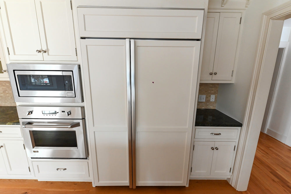 "The Providence" Custom Traditional White Kitchen with Wood Top Island & Monogram Appliances