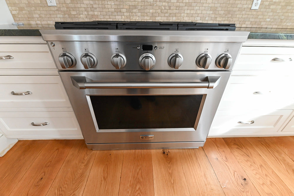 "The Providence" Custom Traditional White Kitchen with Wood Top Island & Monogram Appliances