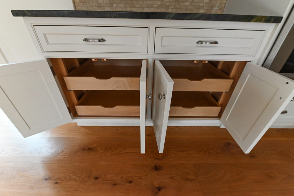 "The Providence" Custom Traditional White Kitchen with Wood Top Island & Monogram Appliances