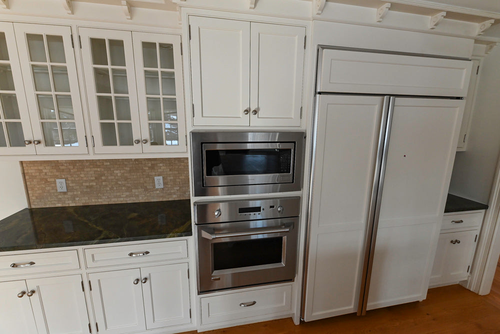 "The Providence" Custom Traditional White Kitchen with Wood Top Island & Monogram Appliances