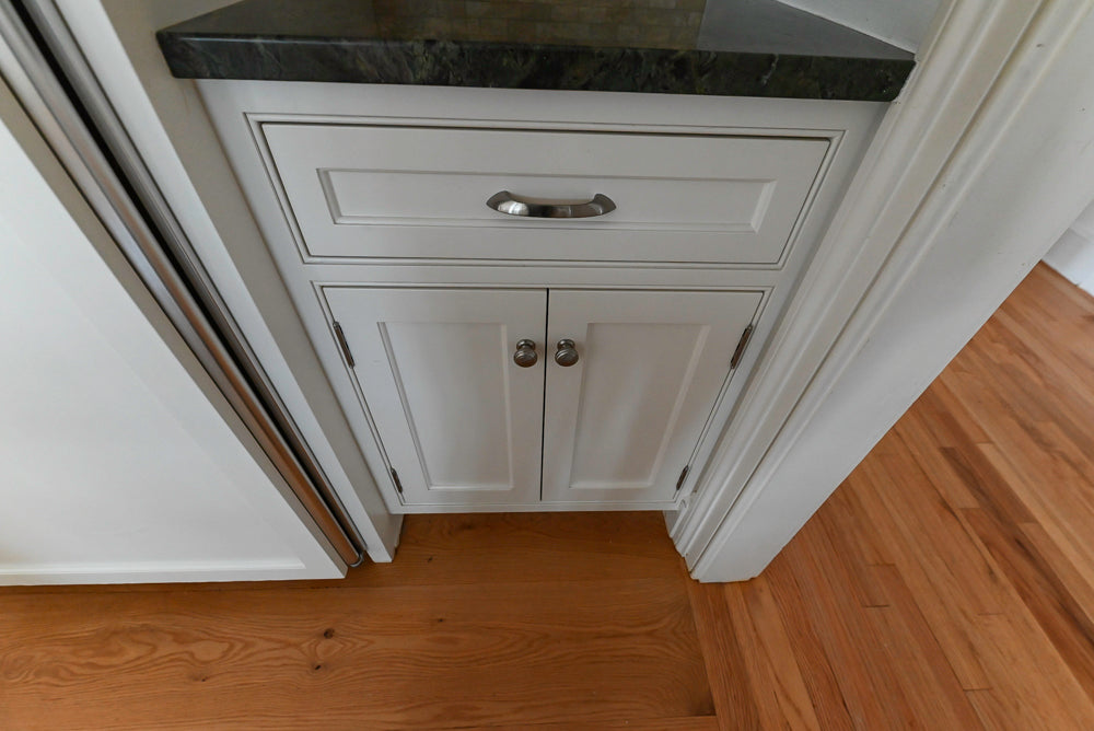 "The Providence" Custom Traditional White Kitchen with Wood Top Island & Monogram Appliances