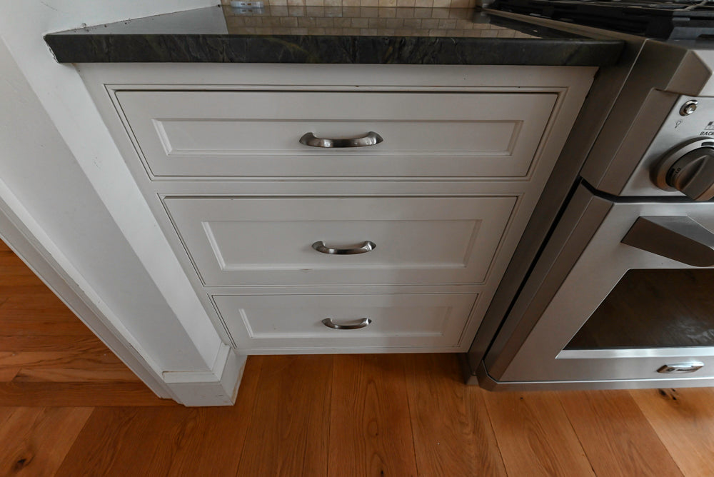 "The Providence" Custom Traditional White Kitchen with Wood Top Island & Monogram Appliances