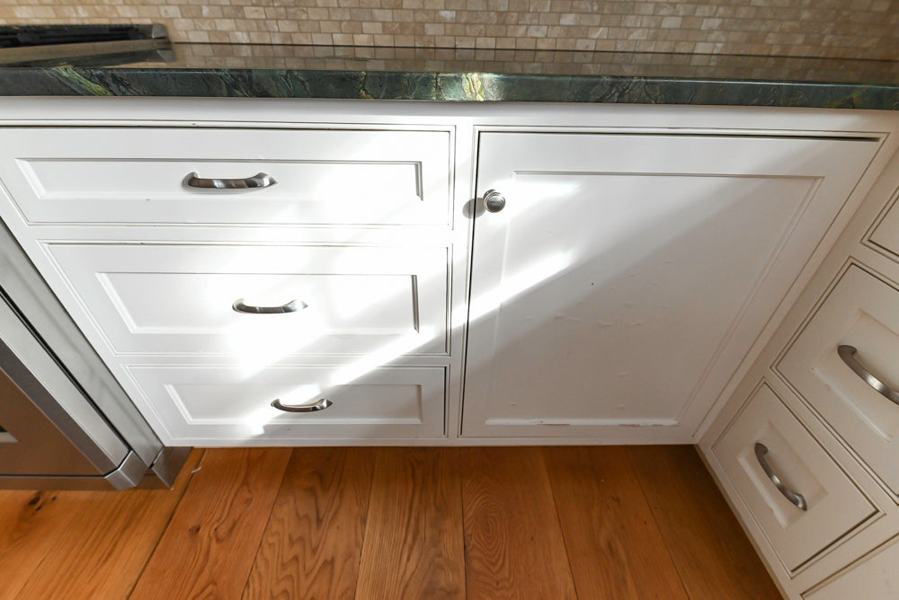 "The Providence" Custom Traditional White Kitchen with Wood Top Island & Monogram Appliances