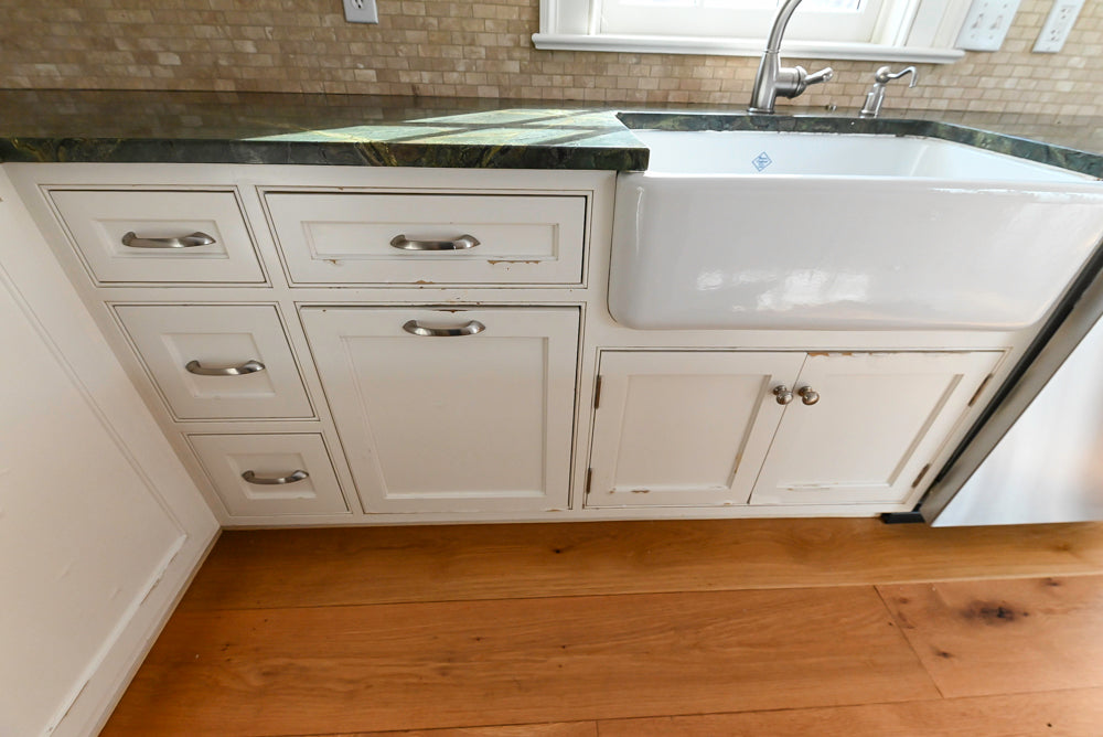 "The Providence" Custom Traditional White Kitchen with Wood Top Island & Monogram Appliances