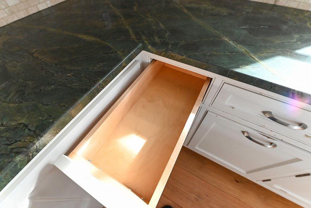 "The Providence" Custom Traditional White Kitchen with Wood Top Island & Monogram Appliances