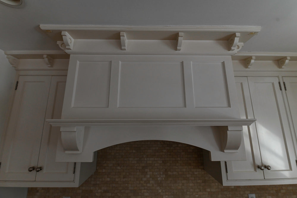 "The Providence" Custom Traditional White Kitchen with Wood Top Island & Monogram Appliances