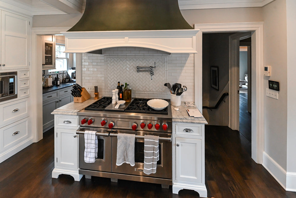 Premier Custom-Built White Transitional Kitchen with Island & Appliances