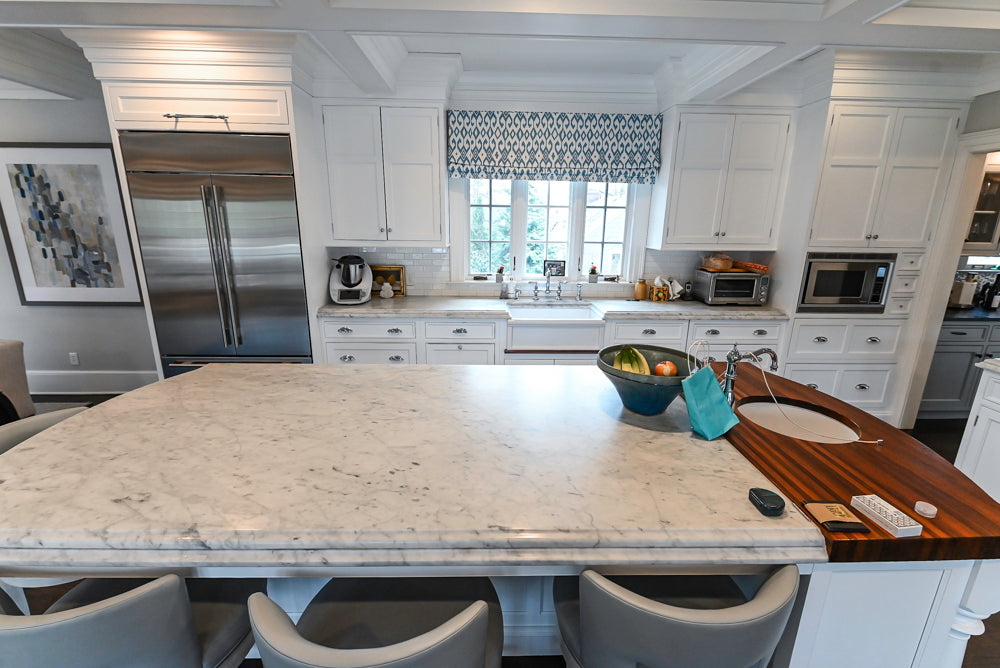 Premier Custom-Built White Transitional Kitchen with Island & Appliances