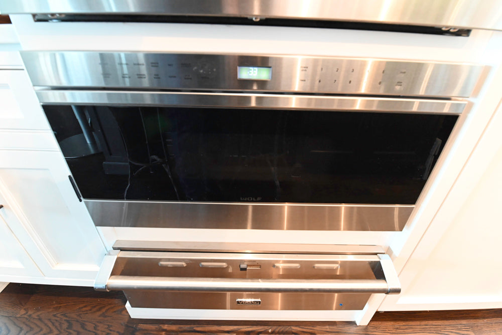 "The Prescott" Transitional White Kitchen with Island, Sub-Zero & Viking Appliances