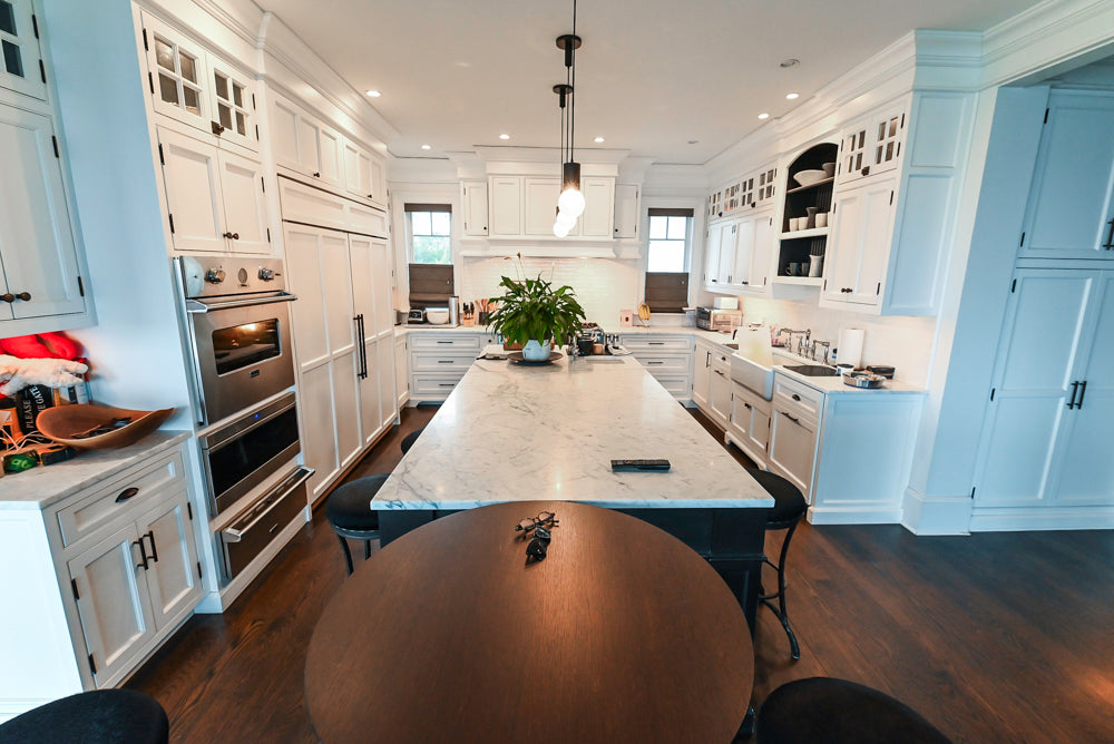 "The Prescott" Transitional White Kitchen with Island, Sub-Zero & Viking Appliances