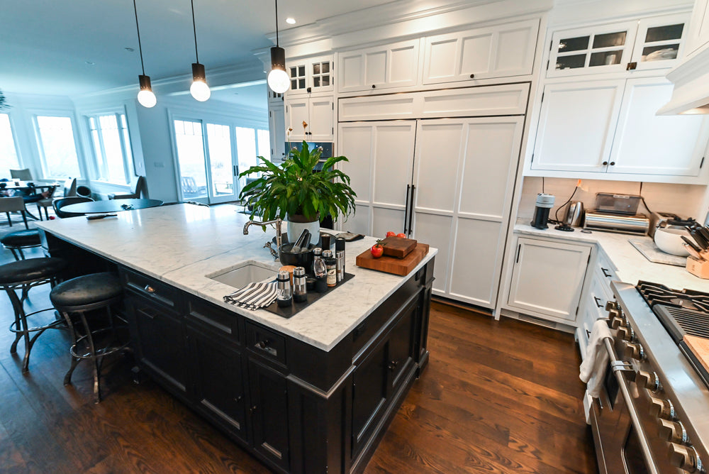 "The Prescott" Transitional White Kitchen with Island, Sub-Zero & Viking Appliances