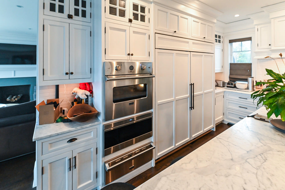 "The Prescott" Transitional White Kitchen with Island, Sub-Zero & Viking Appliances