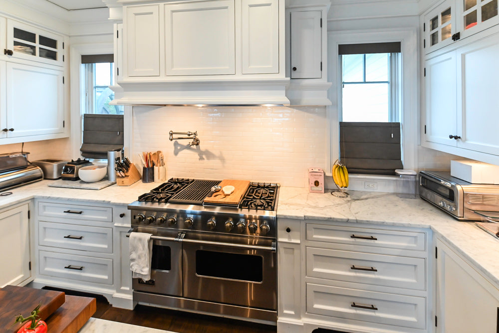 "The Prescott" Transitional White Kitchen with Island, Sub-Zero & Viking Appliances