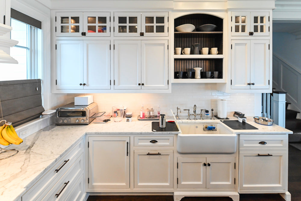 "The Prescott" Transitional White Kitchen with Island, Sub-Zero & Viking Appliances
