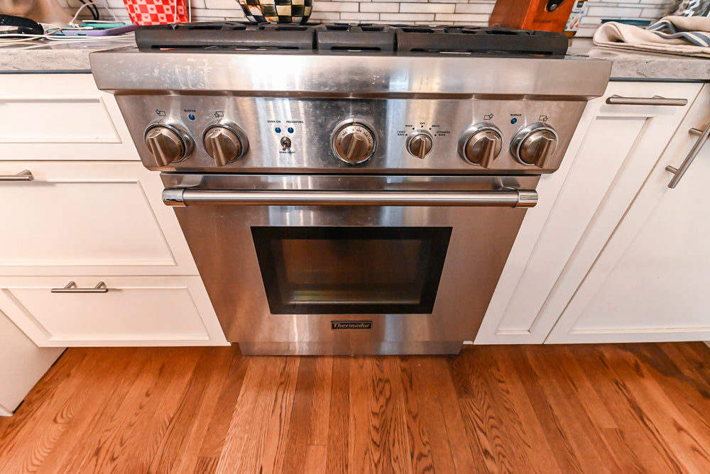 Plain & Fancy Transitional White Kitchen with Thermador Range