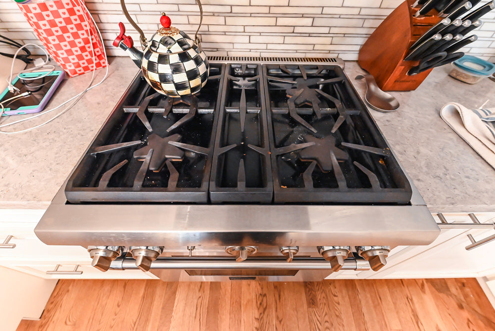 Plain & Fancy Transitional White Kitchen with Thermador Range
