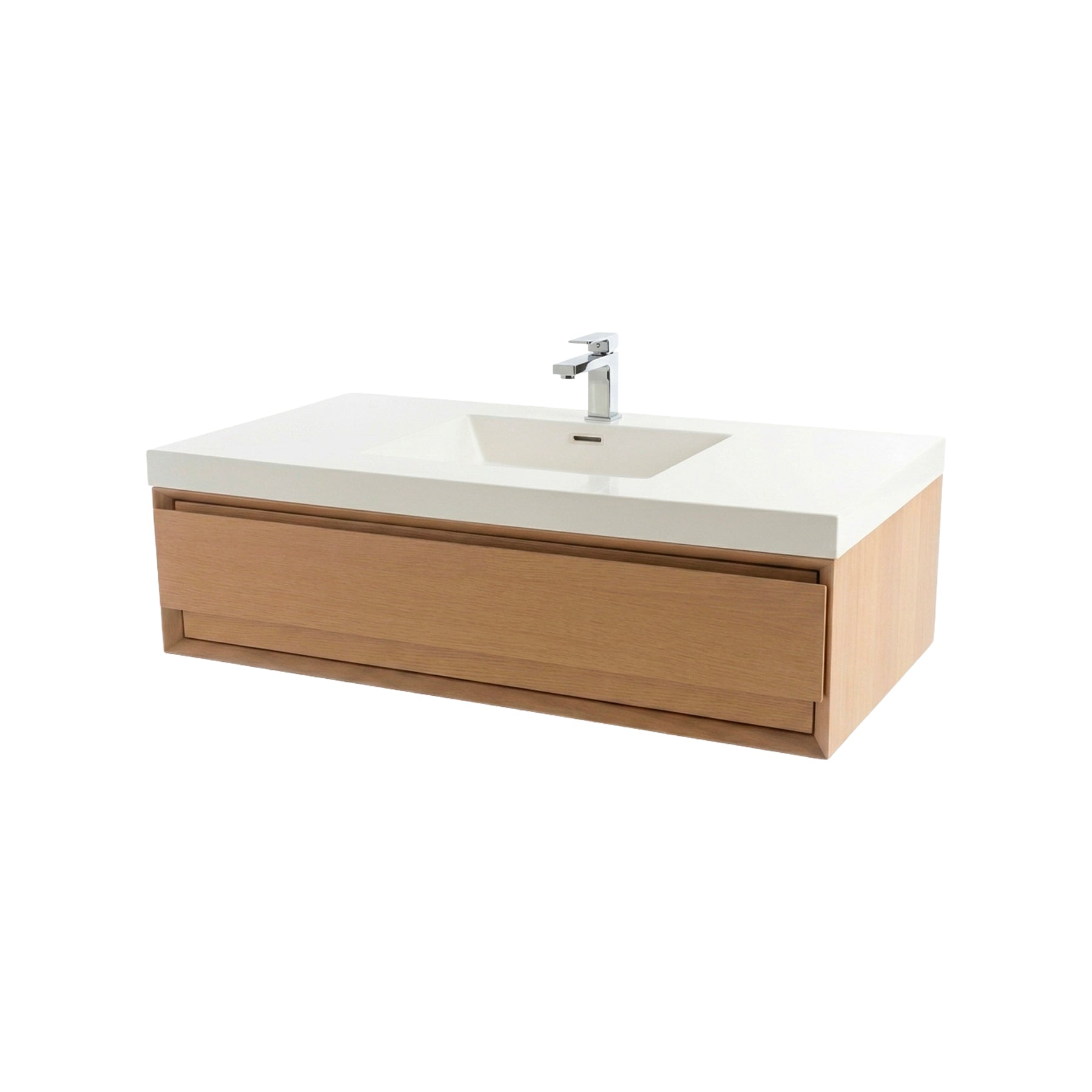Custom Modern 36" Floating Light Oak Single Vanity with Faucet & Integrated Sink