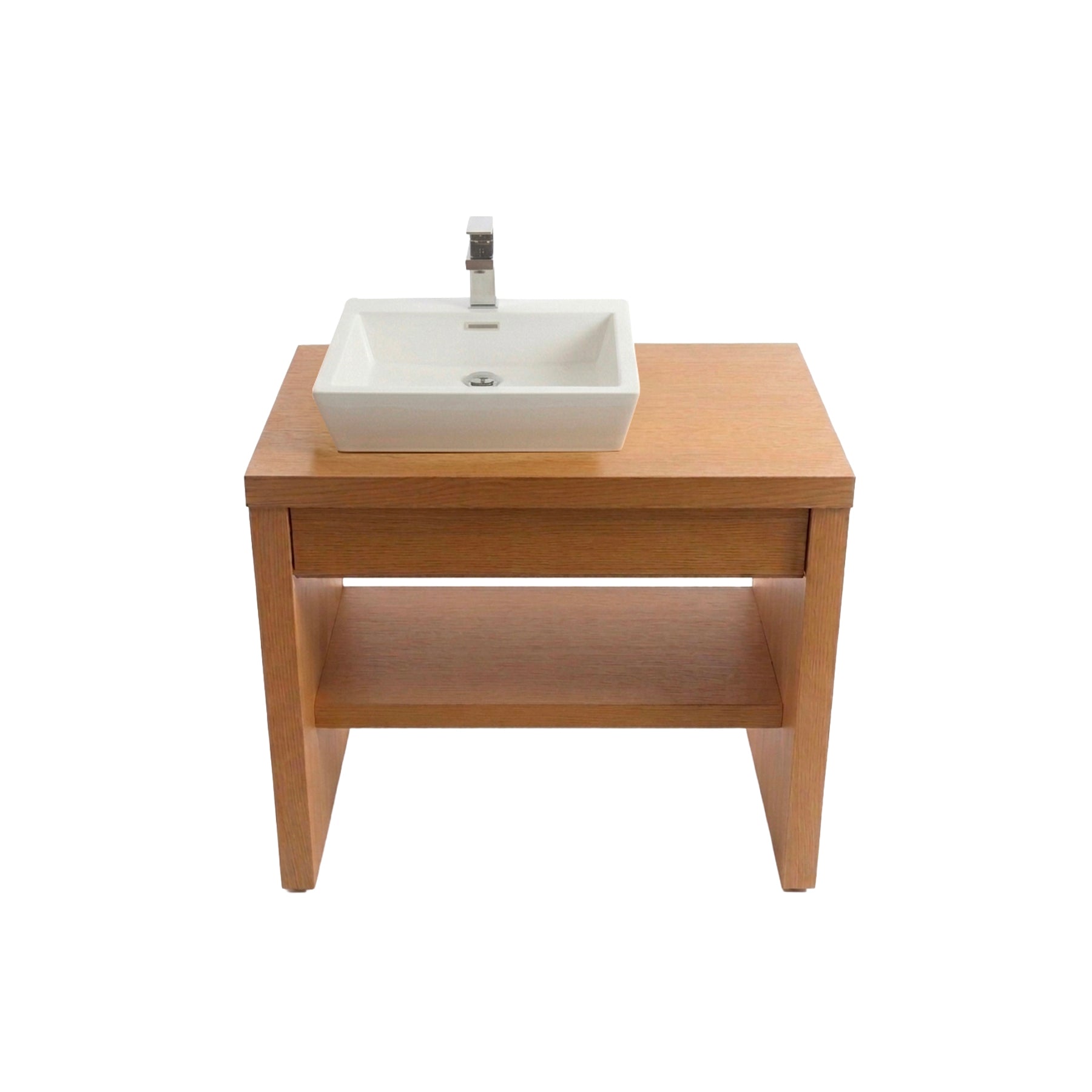 Custom 30" Open Shelf Light Oak Single Vanity with Vessel Sink & Faucet