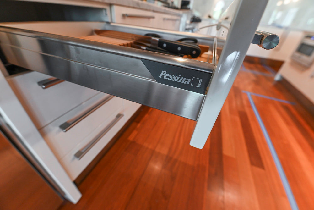 Pessina Cucine Modern Industrial White Kitchen with Island & Viking Appliances
