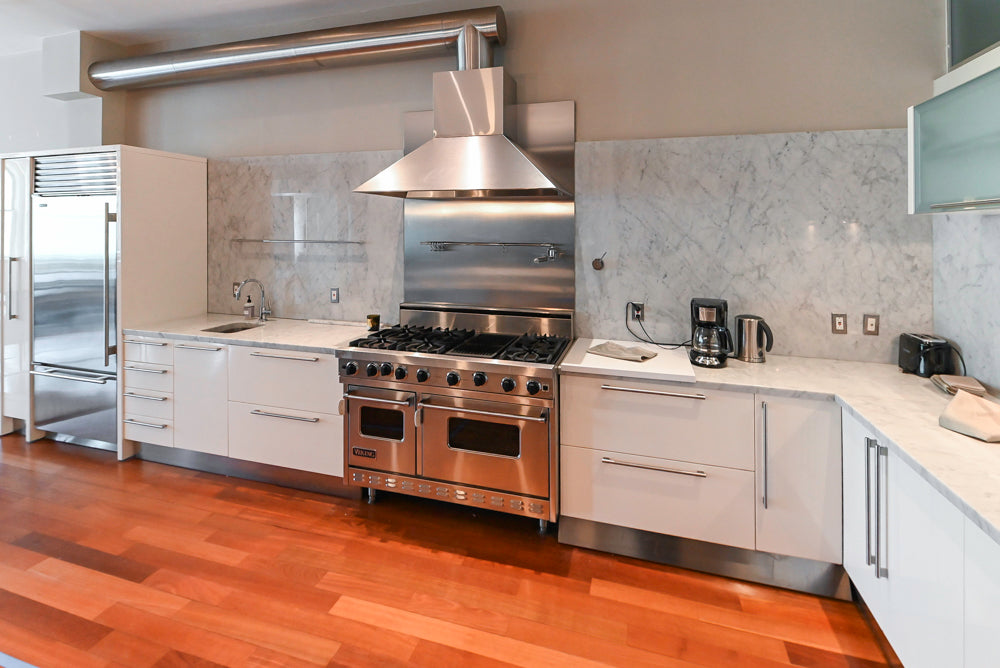 Pessina Cucine Modern Industrial White Kitchen with Island & Viking Appliances