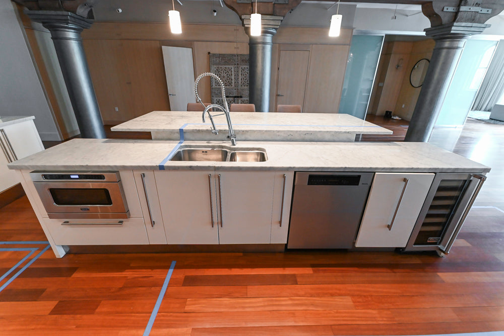 Pessina Cucine Modern Industrial White Kitchen with Island & Viking Appliances