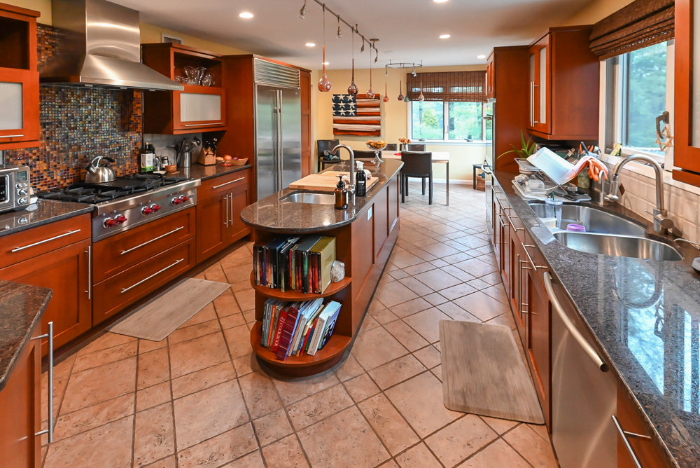 Plain and Fancy transitional classic wooden kitchen with island and Sub-Zero 48 inch refrigerator