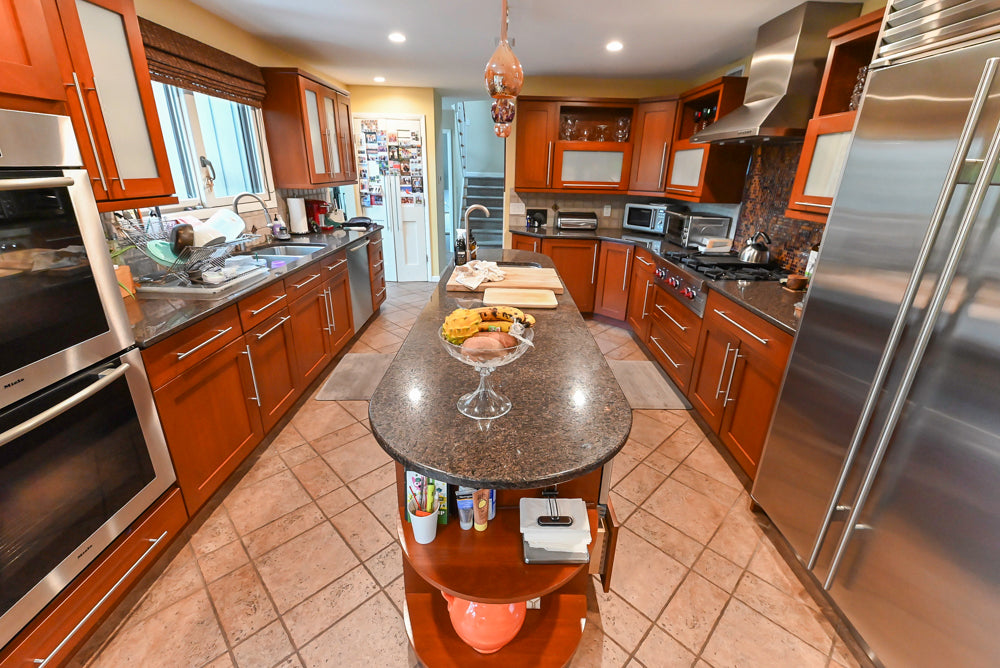 Plain & Fancy Transitional Classic Wooden Kitchen with Island and Sub-Zero 48" Refrigerator