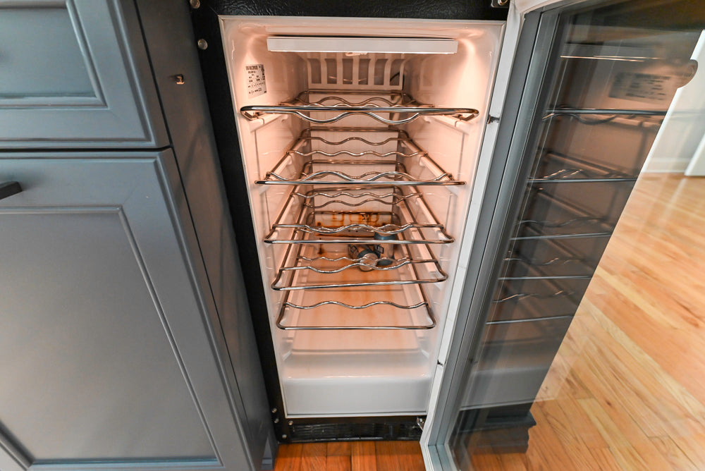 "The Montgomery" Transitional White Kitchen with Blue Island & Appliances