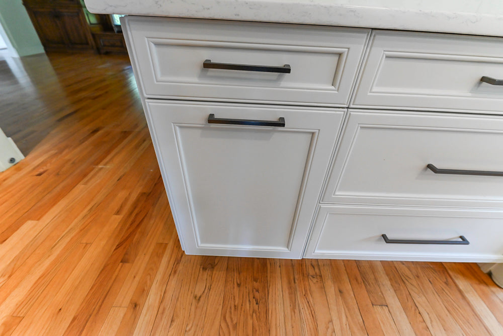 "The Montgomery" Transitional White Kitchen with Blue Island & Appliances
