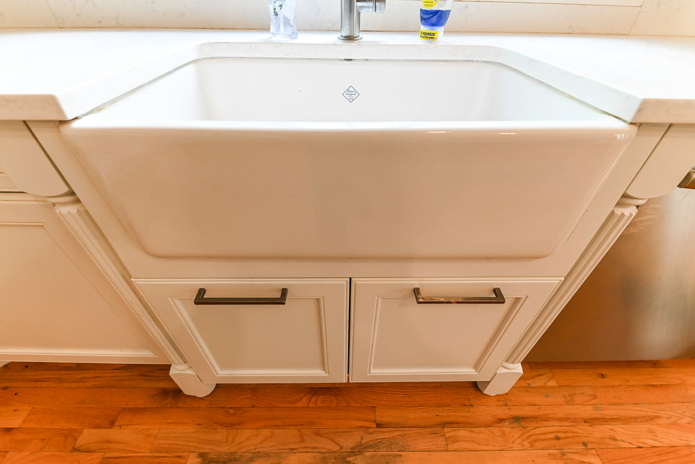 "The Montgomery" Transitional White Kitchen with Blue Island & Appliances