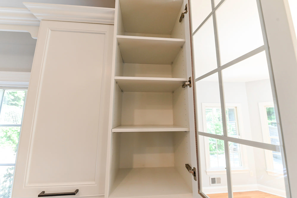 "The Montgomery" Transitional White Kitchen with Blue Island & Appliances