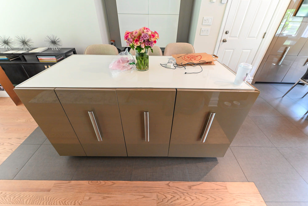 Rossana Modern Glossy Mexican Sand Kitchen with Island & Appliances