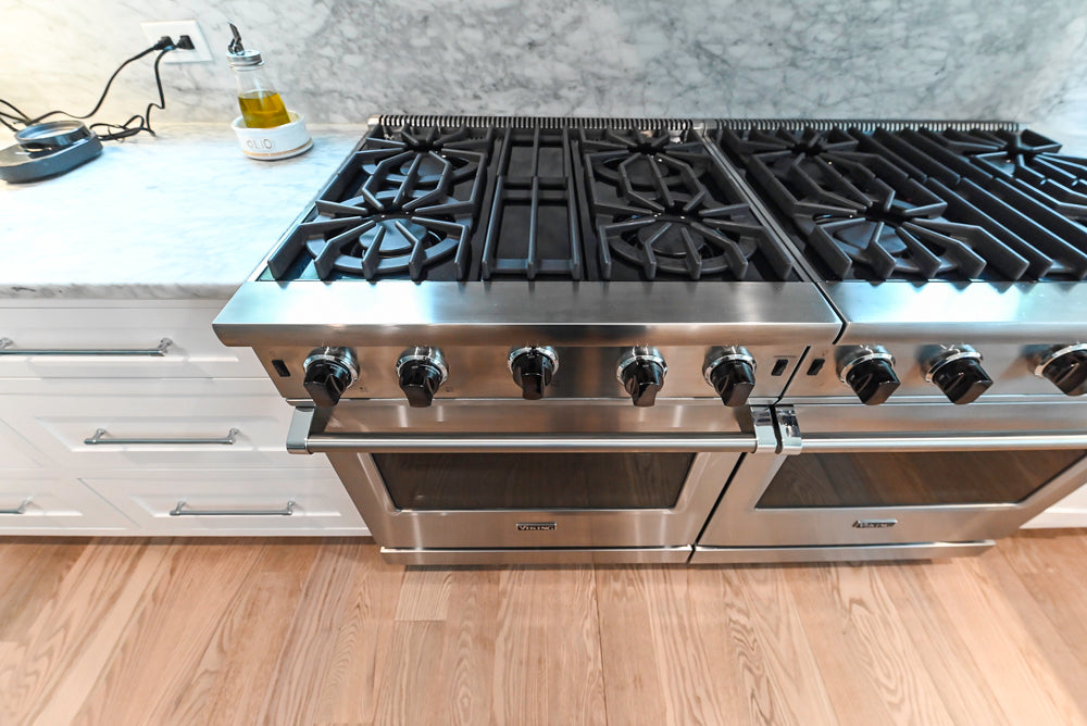 "The Banbury" Transitional White Kitchen with White Oak Island & Appliances