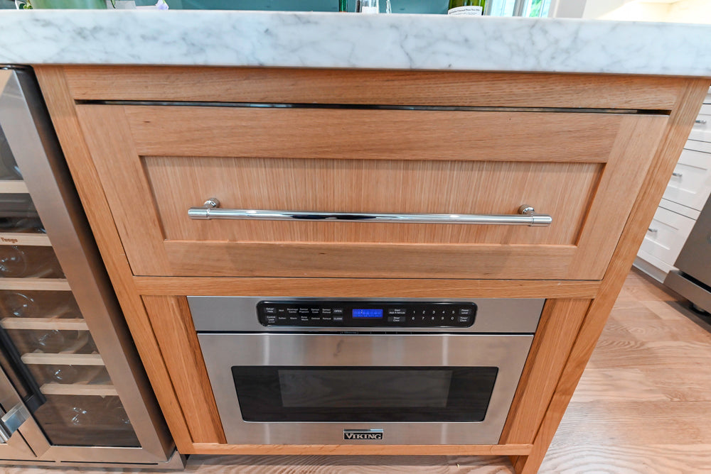 "The Banbury" Transitional White Kitchen with White Oak Island & Appliances