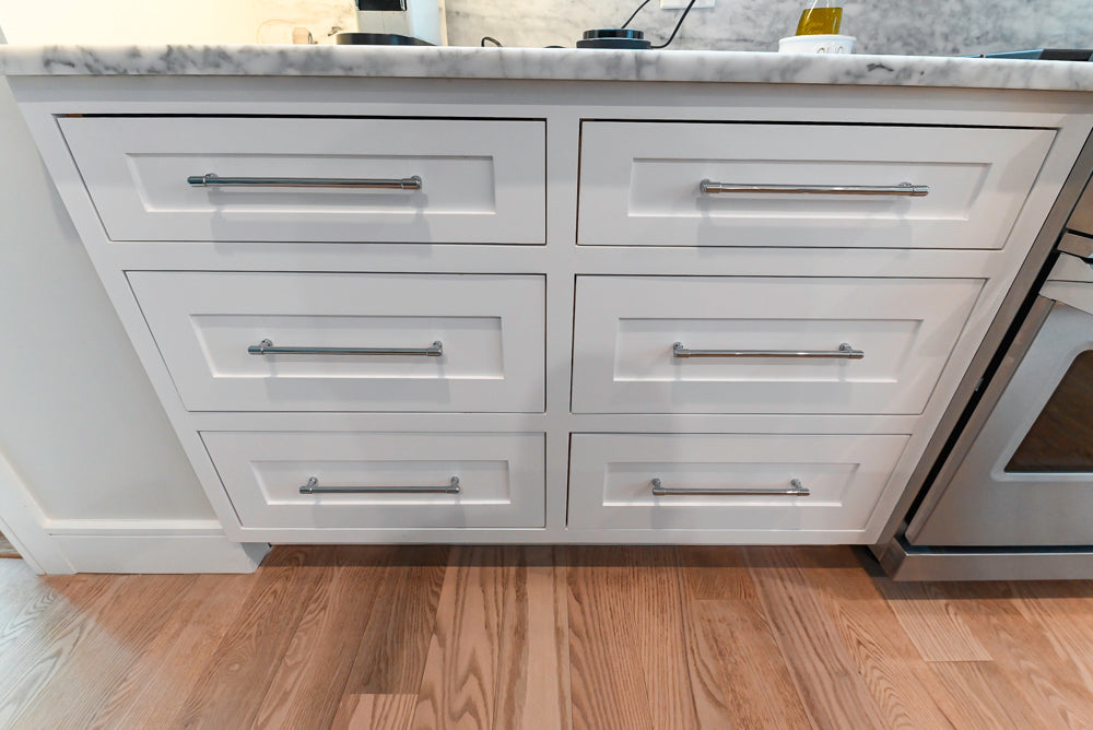 "The Banbury" Transitional White Kitchen with White Oak Island & Appliances