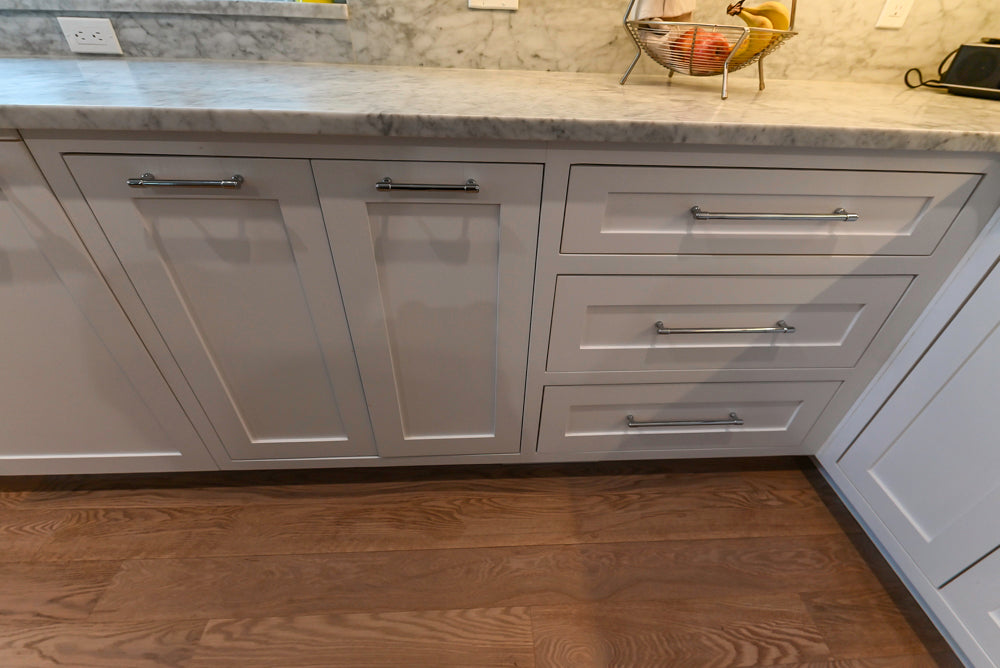 "The Banbury" Transitional White Kitchen with White Oak Island & Appliances