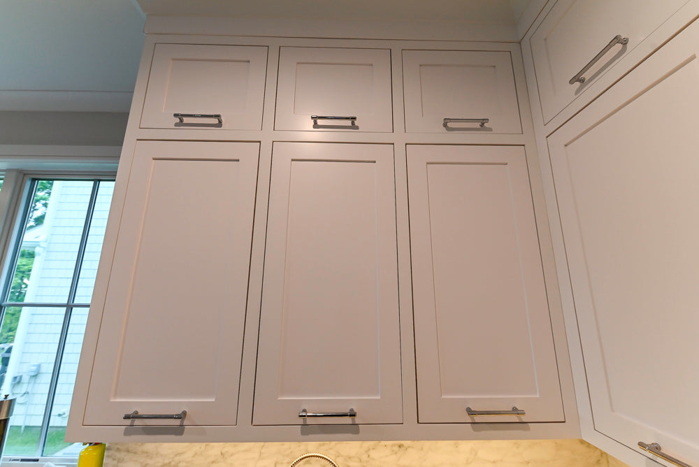 "The Banbury" Transitional White Kitchen with White Oak Island & Appliances
